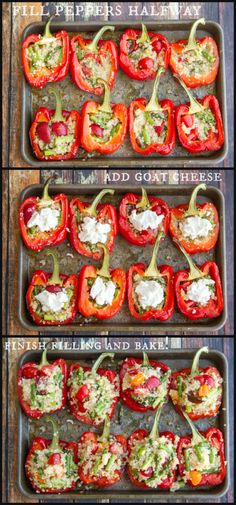 four photos showing how to make stuffed bell peppers