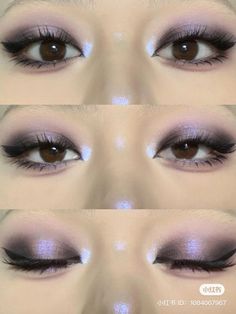 Grey Purple Makeup, Black Purple Eye Makeup, Black Purple Eyeshadow, Black Purple Makeup, Purple Inner Corner, Dark Purple Prom Makeup, Dark Purple Eyeshadow Looks, Txt Makeup Inspired, Purple Grunge Makeup