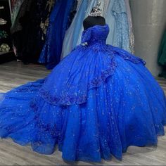 Ball Gown Debut, Gown Debut, Royal Blue Quince Dress, Cinderella Quinceanera Dress, Blue Quinceanera Theme, Blue Wedding Dress Royal, Royal Blue Quince