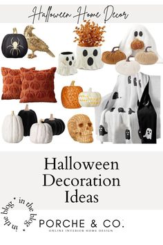 halloween decoration ideas with pumpkins, ghost and other decorations on the front of a white background