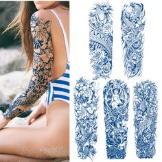 the temporary tattoos are designed on both arms and legs, with different designs to choose from