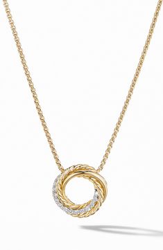 18-karat yellow gold. Pavé diamonds, 0.12 total carat weight. Total length, 17 inches. Pendant, 14mm. Lobster clasp closure. Made in the USA. Style Name:David Yurman Crossover Mini Pendant Necklace In 18K Yellow Gold With Diamonds. Style Number: 5893637. Accessories Necklaces, Dr Closet, Dainty Initial Necklace, Delicate Pendant, Knot Necklace, Swirl Design, Letter Pendants, Girly Jewelry, Pendant Design