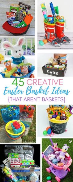 If you are looking for something funcreative and out of the box to use as an Easter basket that is not actually a baskethere are 45 brilliant Easter basket ideas that every kid in your house will loveeasterbasket easter Easter Basket Ideas That Are Not Baskets, Diy Easter Baskets For Toddlers, Non Basket Easter Basket Ideas, Easter Basket Theme Ideas, Easter Basket Alternatives For Kids, Easter Gift Baskets For Kids, Easter Baskets For Toddler Boys, Unique Easter Basket Ideas For Kids, Toddler Boy Easter Basket Ideas