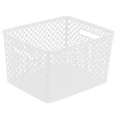 a white plastic basket on a white background