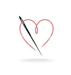 the heart is drawn with an ink pen and it has a long needle in it