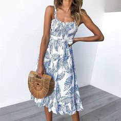 Spaghetti Strap Boho Backless Midi Dress Classy Summer Dresses, Dresses For Petite Women, Boho Party Dress, Mode Prints, Summer Prints Fashion, Sundresses Women, Backless Midi Dress, Long Sundress, Sun Dresses