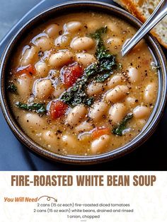 Fire-Roasted White Bean Soup: A Smoky and Comforting Bowl of Goodness If you're looking for a heartwarming, nutritious Creative Cookery, Hamburger Potato Soup, Coconut Lentil Soup, Wild Rice Soup Recipes, Corn Fritter Recipes, Chicken Ranch Pasta, Fat Burning Soup, Homemade Soups, Rice Soup Recipes