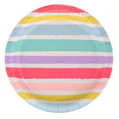 a paper plate with multicolored stripes on it