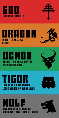 an image of a poster with different colors and font on it's side, including the words dragon