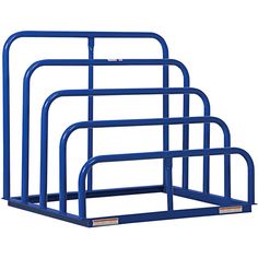 three blue metal racks stacked on top of each other