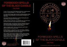 the front and back cover of forbidden spells of the black candle, with a lit candle in