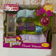 a toy doll house with furniture and accessories in it's package on a table