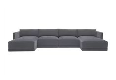 a gray sectional couch with two ottomans on the bottom and one foot in the middle