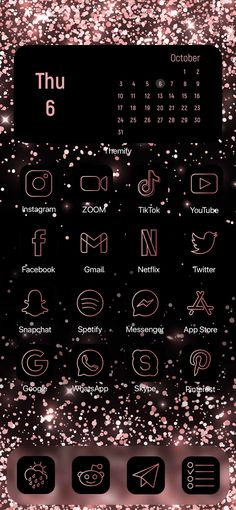 the pink glitter theme on this phone screen is very shiny and sparkles in the background