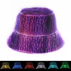 PRICES MAY VARY. 💚SPECIFICS: This comfortable, breathable LED bucket hat is crafted from advanced fiber optic fabric (exterior) and premium cotton material (interior). Suitable for head circumference of 56-58cm. 💛EYE-CATCHING: 7 vibrant color effects & 4 dynamic flashing modes are controlled by light-effect switch easily which is located inside the black bucket hat, a long press turns the light on or off, a short press to adjust light effects. The light up hat supports USB charging, which is e Disco Halloween, Light Up Hats, Led Hat, Glow In The Dark Party, Colors Party, Crazy Hat, Bucket Light, Dark Party, Hat Light