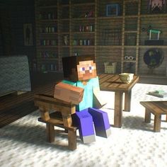 a person sitting at a table in a minecraft living room