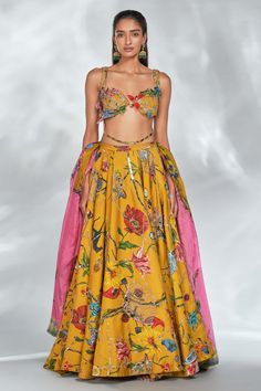 Chamee And Palak | Alice Blue Embroidered Lehenga Set | INDIASPOPUP.COM Choli Ideas, Yellow Prints, Mahima Mahajan, Stylish Lehenga, Lehenga And Blouse, Bridal Lehenga Designs, Printed Lehenga, Lehenga Blouse Designs, Geometric Fashion