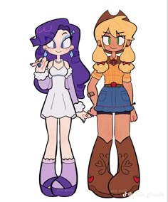 two cartoon girls standing next to each other