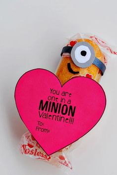 a minion valentine's treat wrapped in cellophane