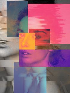 a collage of different colored images with one woman's face in the middle