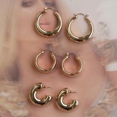 3 Pairs Never Worn Earring Hoop, Princess Polly, Jewelry Earrings, Hoop Earrings, Women Jewelry, Gold, Women Shopping, Color