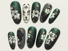 Mazda M3, Asia Nails, Japan Nail Art, Nails With Flowers, Japan Nail, Black Acrylic Nails, Car Door Lock, Anime Nails, Japanese Nail Art