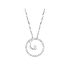 Simple, yet elegant, this diamond swirl pendant completes your look in style. Simple, yet elegant, this diamond swirl pendant completes your look in style.Click on this JEWELRY & WATCHES GUIDE to learn about fit, styles, materials and more! Metal: sterling silver Chain length: 18 in. Packaging: boxed Finish: polished Chain type: cableDIAMOND DETAILS Total weight: 1/5 ct. Color grade: I-J Clarity: I2-I3 Shape: round brilliant Setting: prong Gemstones may have been treated to enhance their appeara Elegant Swirl Necklace For Gifts, Elegant Swirl Necklace For Gift, Elegant Sterling Silver Swirl Necklace, White Gold Jewelry With Brilliant Cut In Spiral Shape, White Gold Spiral Jewelry With Brilliant Cut, Spiral White Gold Jewelry With Brilliant Cut, Circle Diamond, Sterling Silver Chain, Chain Lengths