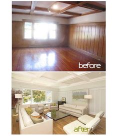 before and after pictures of an empty living room