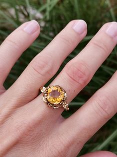 Vintage German Citrine Ring, US Size 6 3/4 Memento Mori Ring, St Michael Medal, Wedding Anniversary Rings, Citrine Ring, Antique Engagement Rings, Aquamarine Rings, Someone Special, German Silver, Religious Jewelry