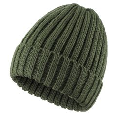 a green knitted hat on a white background