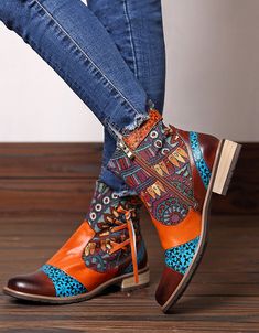 Tassel Colorful Vintage Ankle Boots ｜Size 35- Size 42 April Trend 2020 92.60 Obiono Shoes, Rose Shoes, Boots For Short Women, Womens Chunky Heels, Cowboy Boots Women, Retro Shoes, Vintage Boots, Leather Shoes Woman, Colored Leather