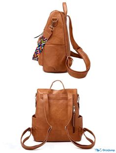 OrcaJump - Womens Grey Vintage Washed Leather Convertible Varsity Shoulder Bag Travel Backpack Large Capacity Backpack Casual Rectangular Faux Leather Backpack, Casual Faux Leather Rectangular Backpack, Casual Faux Leather Backpack With Adjustable Strap, Casual Softback Backpack With Detachable Strap, Casual Brown Backpack With Removable Pouch, Faux Leather Backpack With Detachable Strap, Retro Backpack, Women Backpack Fashion, Commuter Backpack