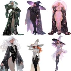 the four witches are all dressed up in their halloween costumes, and one is wearing a witch costume