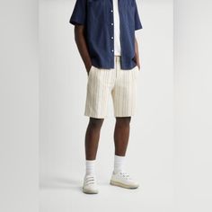 Men’s Striped Cotton Linen Blend Bermuda Shorts Shorts Size Xl Stretch Comfortable Waistline Button Zip Front 2 Front 2 Back Pockets Casual Striped Bottoms With Welt Pockets, Zara Casual Shorts With Relaxed Fit, Striped Bottoms With Welt Pockets For Summer, Beige Shorts With Welt Pockets For Summer, Summer Beige Shorts With Welt Pockets, Zara Casual Relaxed Fit Shorts, Zara Casual Shorts With Pockets, Casual Zara Shorts With Pockets, Zara Cotton Shorts With Relaxed Fit