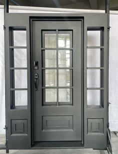 IWD Exterior Single Door with Square Top and Two Sidelights Double Entry Door, Exterior Entry Doors, Classic Doors, Double Entry Doors, Double Entry, Entry Door, Iron Doors