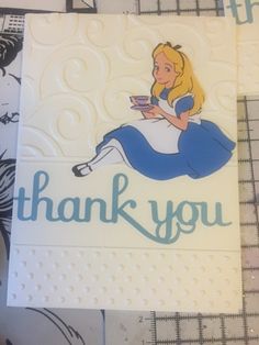 a thank you card with an image of alice on it