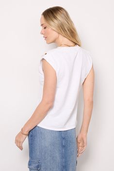 A gold snap adds a feminine touch to the Marina Muscle Tee from Nation LTD. Crafted in a softly structured, heavyweight cotton, this top features a crew neckline and a relaxed fit. | NATION LTD Women's Marina Muscle T-Shirt, Size XL, White Summer Crew Neck Soft-washed Muscle Tee, Summer Soft-washed Relaxed Muscle Tee, Spring Soft-washed Muscle Tee, Spring Soft-washed Cotton Muscle Tee, White Sleeveless Moisture-wicking Muscle Tee, Nation Ltd, Muscle T Shirts, Muscle Tees, Relaxed Fit