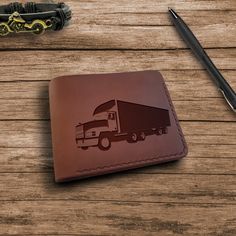 The best gift for trucker. Truck Driver Gifts. Handmade leather wallet with laser engraving and personalization. Engraved Wallet. Personalized Custom Leather Slim Bifold Compact Wallet for Men. Custom Front Pocket Small Wallet.  STYLISH, SPACIOUS, SAFE and SENTIMENTAL.  Add initials, favorite catchphrase, quote or inside Joke to make it extra unique and special!  Personalized Leather Wallets, Gift for Fathers day l Him l Dad l Boyfriend l Anniversary l Engraving Initials & Quotes FREE SHIPPING TO WORLDWIDE! For you: - high-quality Crazy Horse genuine leather - 3 spacious compartments for bank cards or documents - coin pocket with secure snap closure - large compartment for cash - small dimensions 3.5″ by 4.3″ ( 9 x 11 cm) This leather wallet engraved is surprisingly compact and roomy. If y Full Grain Leather Wallet, Truck Driver Gifts, Car Guy Gifts, Gifts For Female Friends, Car Lover Gifts, Wallet With Coin Pocket, Gifts For Truckers, Inside Joke, Personalized Leather Wallet