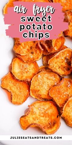 sweet potato chips on a plate with text overlay