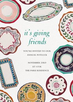 a card with colorful plates on it that says, it's going friends