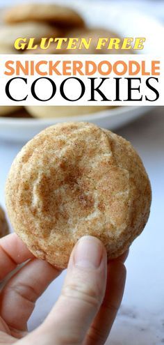 a person is holding a cookie in their hand with the text gluten free snickkerdoodle cookies