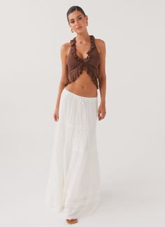 Moonstone Tiered Maxi Skirt - White Skirt Embroidery, Sorority Rush Outfits, Maxi Sequin Skirt, Rush Outfits, White Maxi Skirt, Embroidery Skirt, Embroidery Detailing, Italy Trip, Italy Outfits