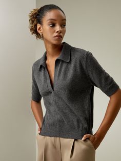 Explore our exquisite collection of luxury cashmere polo neck sweaters in camel ang gray color. Made with 100% cashmere, these sweaters are perfect for both work and leisure. Cashmere Polo Sweater, Cashmere Polo, Womens Active Wear Outfits, Silk Pajamas Women, Autumn Knitwear, Silk Bedding Set, Camisole Set, Polo Women, Striped Midi Skirt