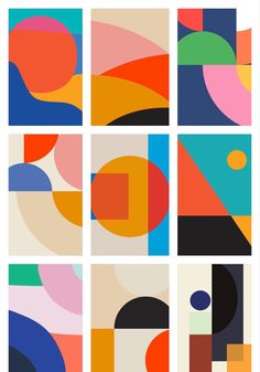 six different abstract paintings in various colors