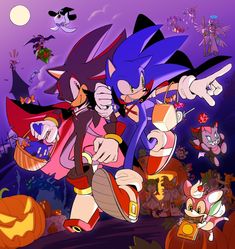 sonic and friends in halloween costumes with pumpkins