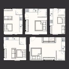 the floor plan for a three bedroom apartment, with four separate rooms and one living room