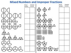 the worksheet for mixed numbers and imppo fractions is shown in this diagram