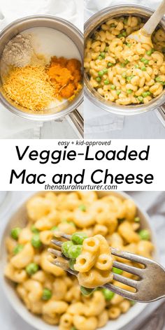 three pictures showing different types of macaroni and cheese