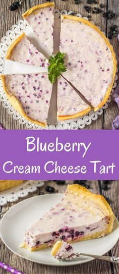 blueberry cream cheese tart on a white plate