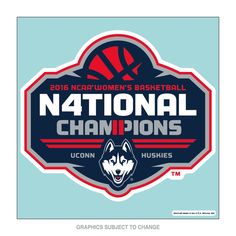 the uconn huskies logo is shown on a blue background with words that read, national championships